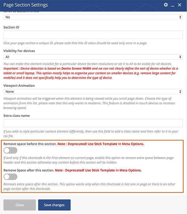Remove space before and after Page Section