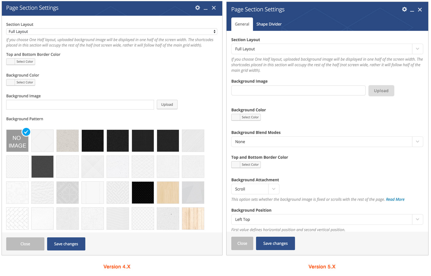 Page Section Background pattern option